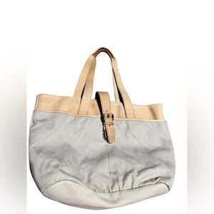 L.L.BEAN Vintage Large Classic Canvas Leather Trim Shopper Tote